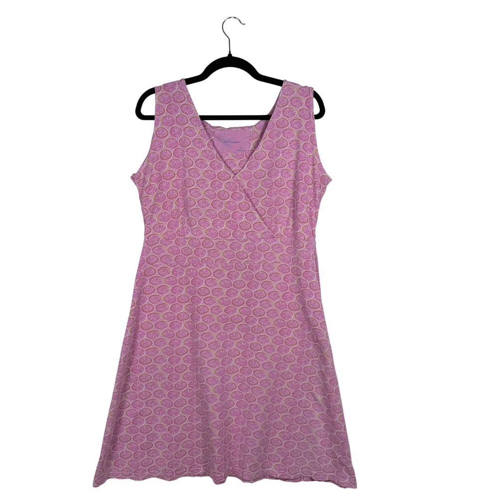 Coastal Fresh Produce Pink Citrus Fruit Print Wrap Dress XL Sleeveless  *Flawed - Picture 2 of 12
